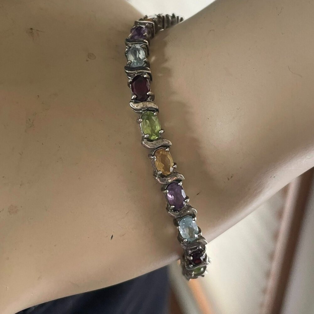 VTG Y2K Dee Berkley Sterling Silver Semi Precious Gemstone Tennis Bracelet